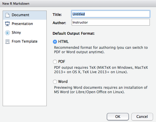 Creating a new R markdown document