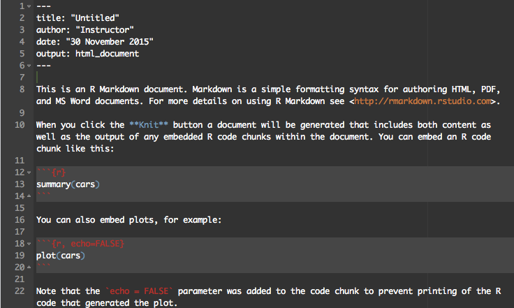 Template text you see when you create a new R markdown document